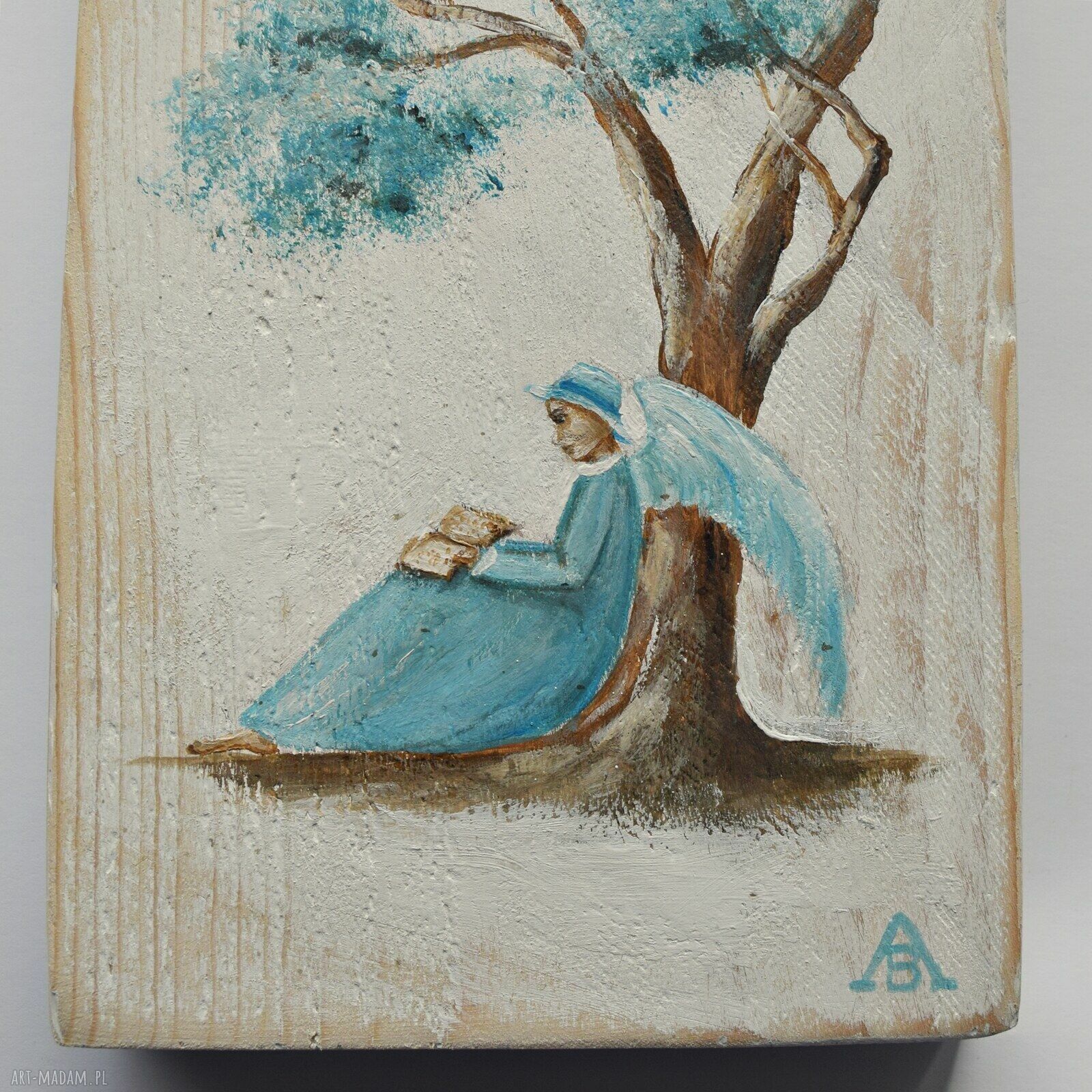 Anioł Bibliofil 18 - oryginalny obraz ręcznie malowany na desce