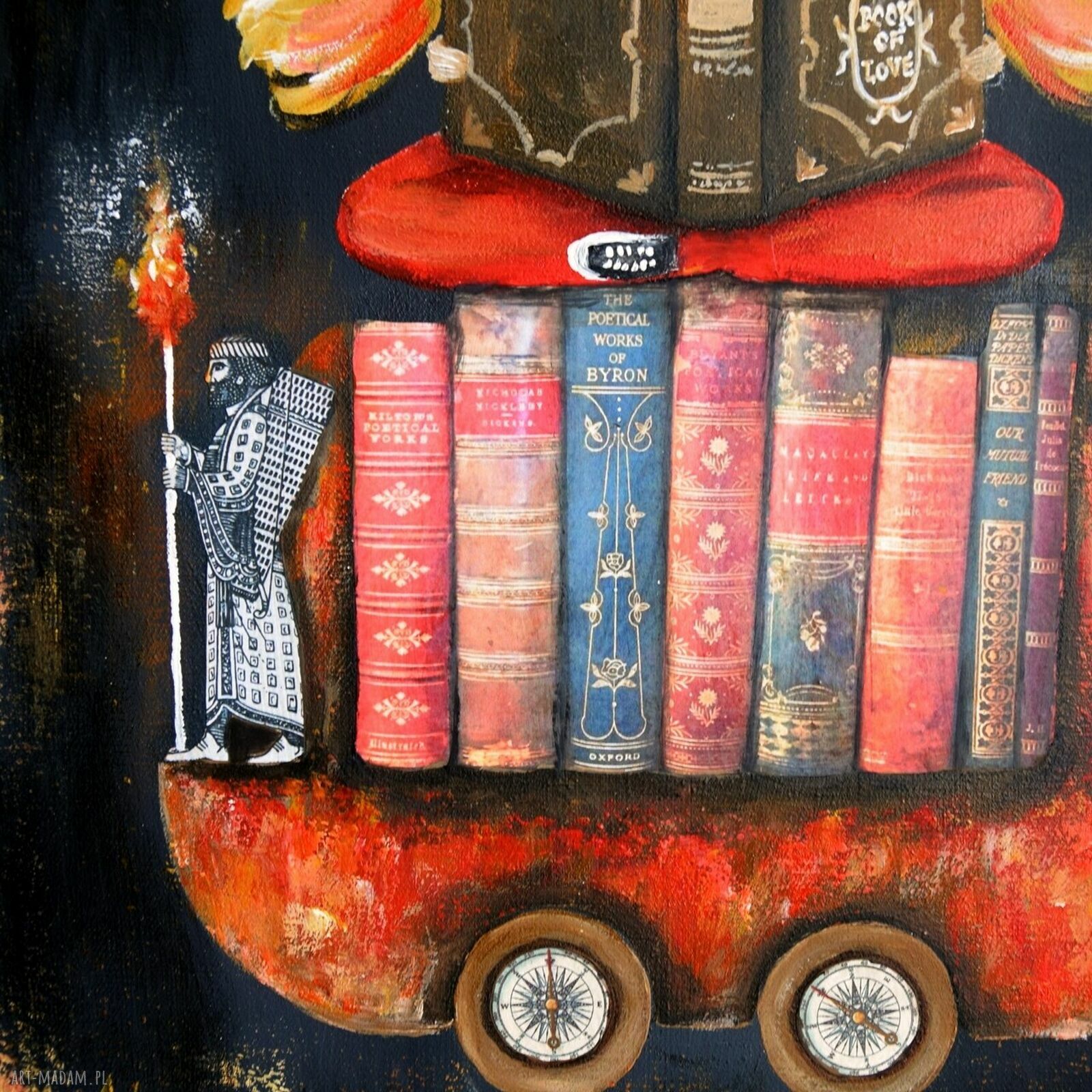 Anioł Bibliofil 15 - ręcznie malowany obraz w technice mieszanej