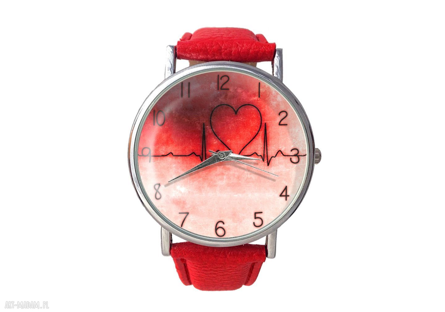 Bicie skórzany zegarek dużą tarczą serce walentynkowy