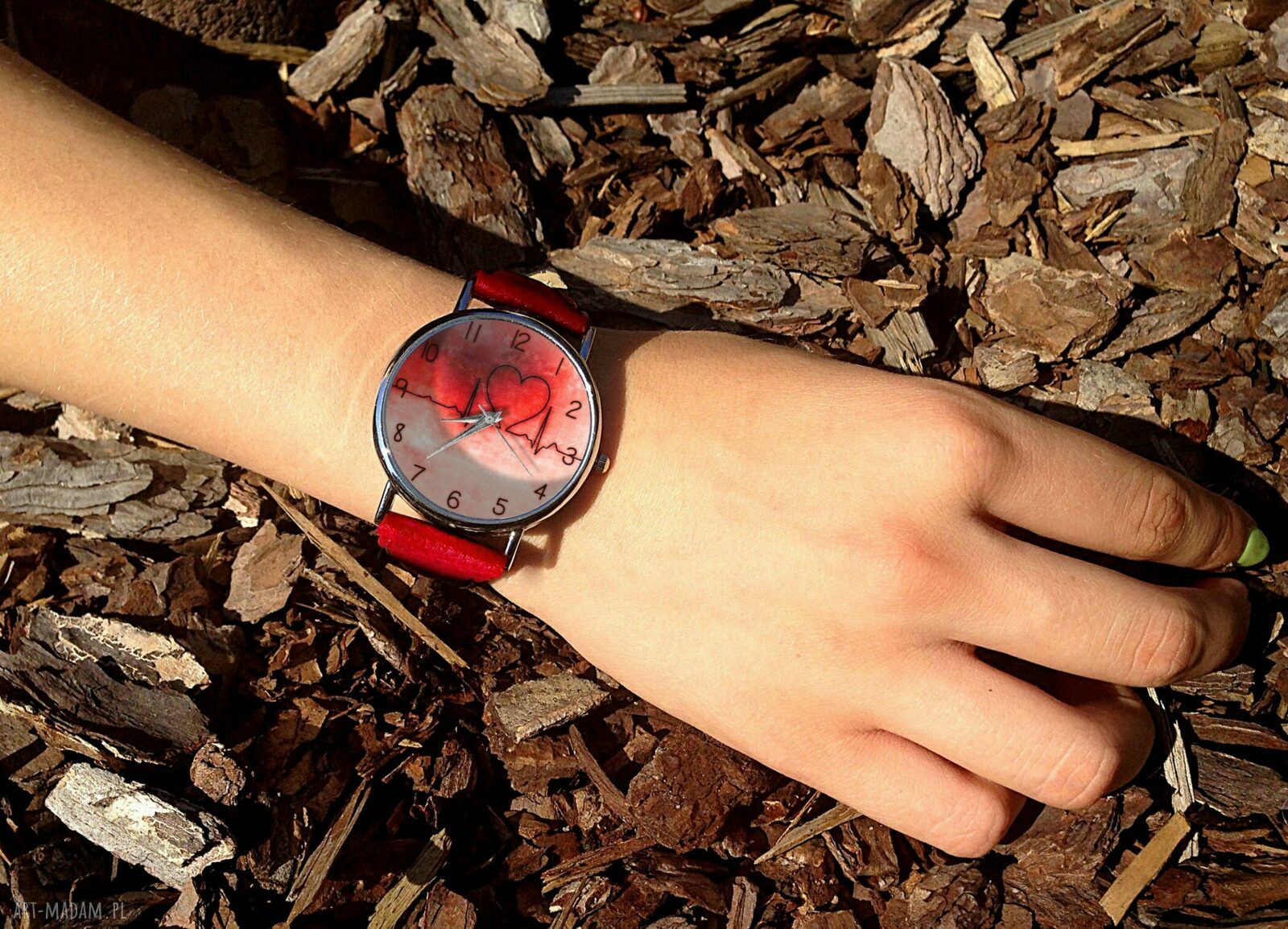 zegarki: Bicie serca Skórzany zegarek z dużą tarczą ręcznie wykonane