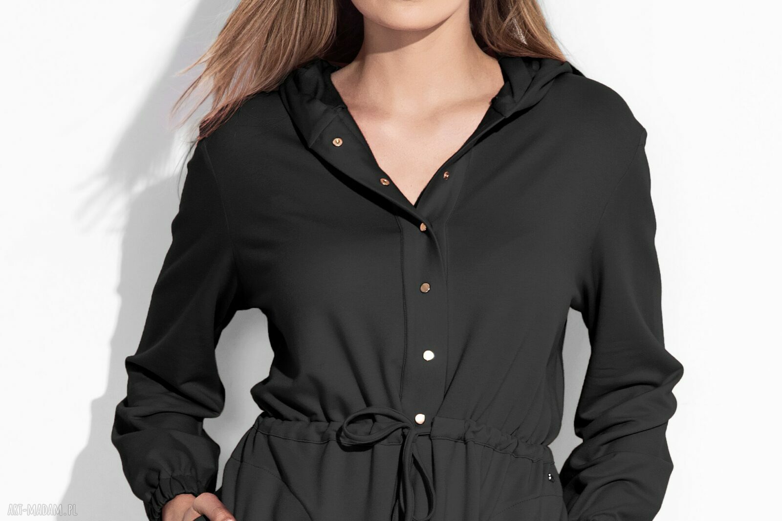 Bien Fashion Czarna sukienka bawełniana z kapturem midi