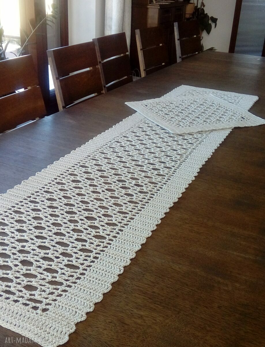 Komplet bieżnik i serweta Modern Beige - rękodzieło z bawełny 100%