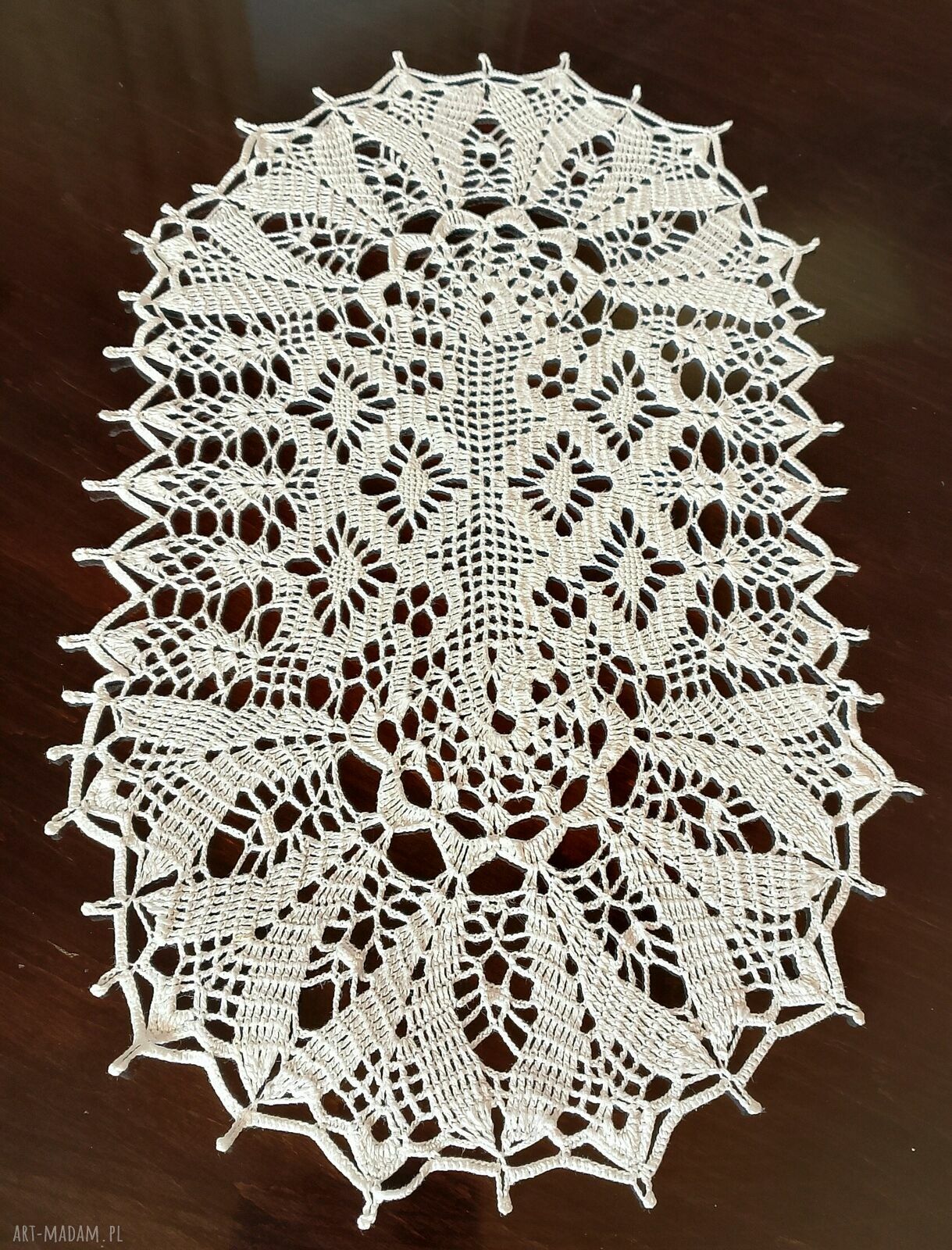 Bieżnik koronkowy owalny biały 35 cm x 57 cm - ręcznie robiona serwetka-podkładka