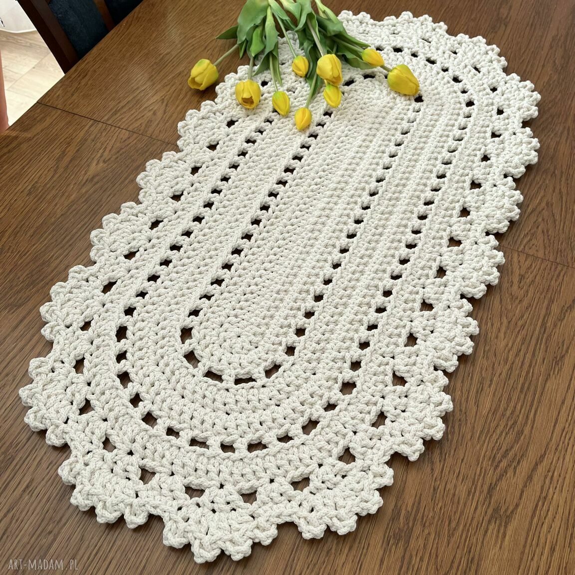Bieżnik owalny ze sznurka bawełnianego 50x100 cm - boho na stół