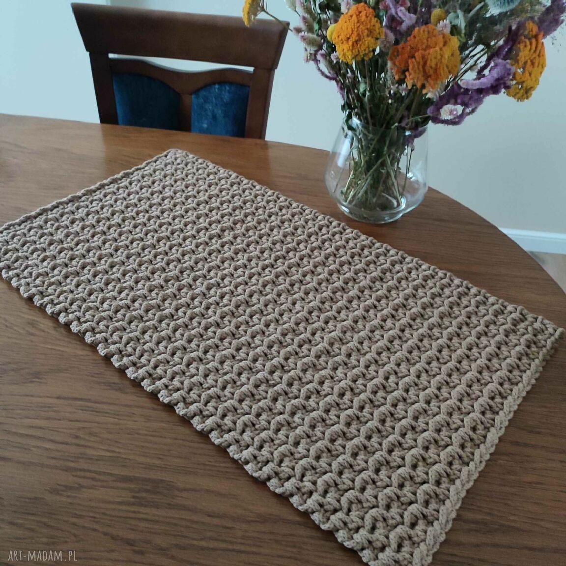 Bieżnik prostokątny boho ze sznurka 40x70 cm - ręcznie szydełkowany do kuchni