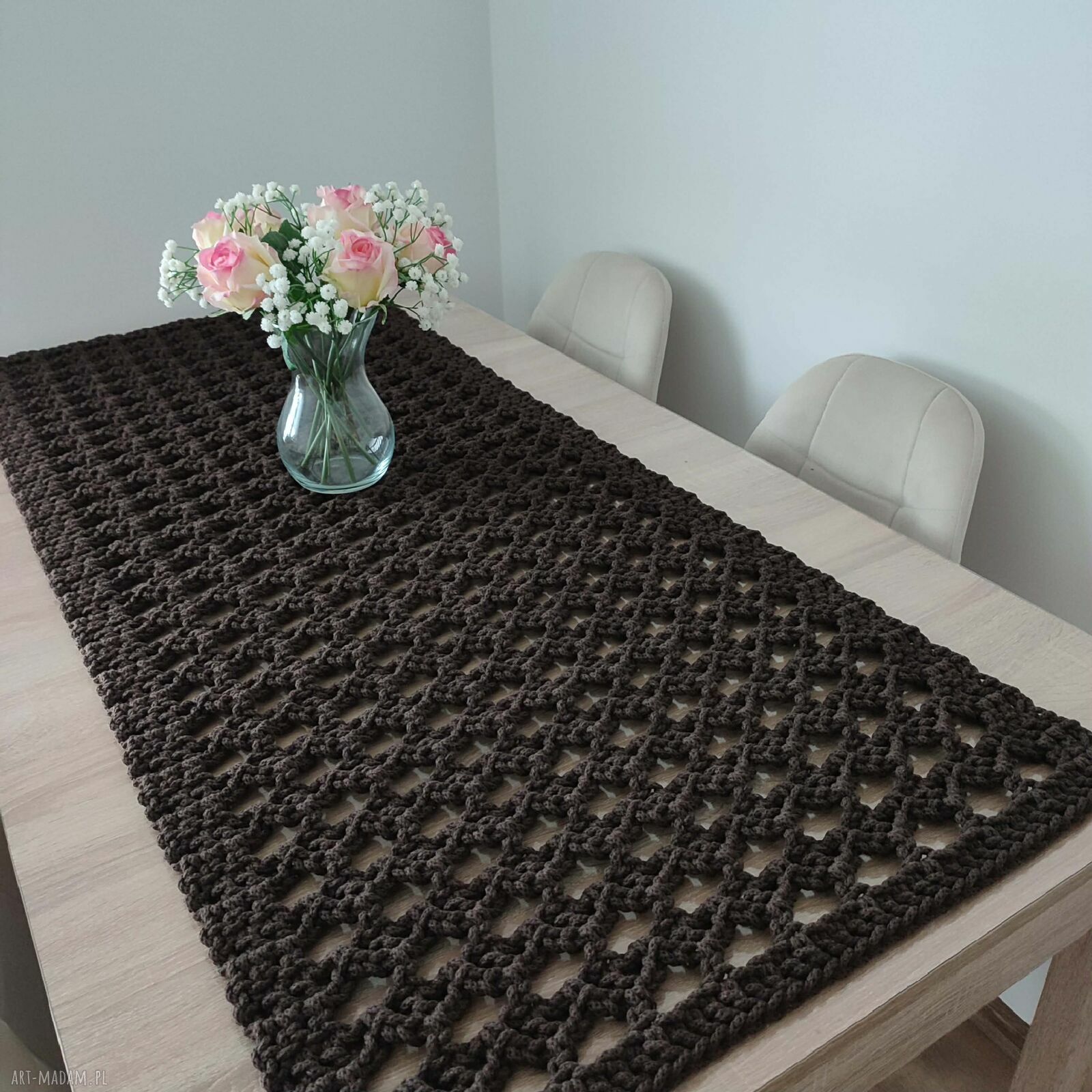 Bieżnik szydełkowy prostokątny ze sznurka 58 x 138 cm
