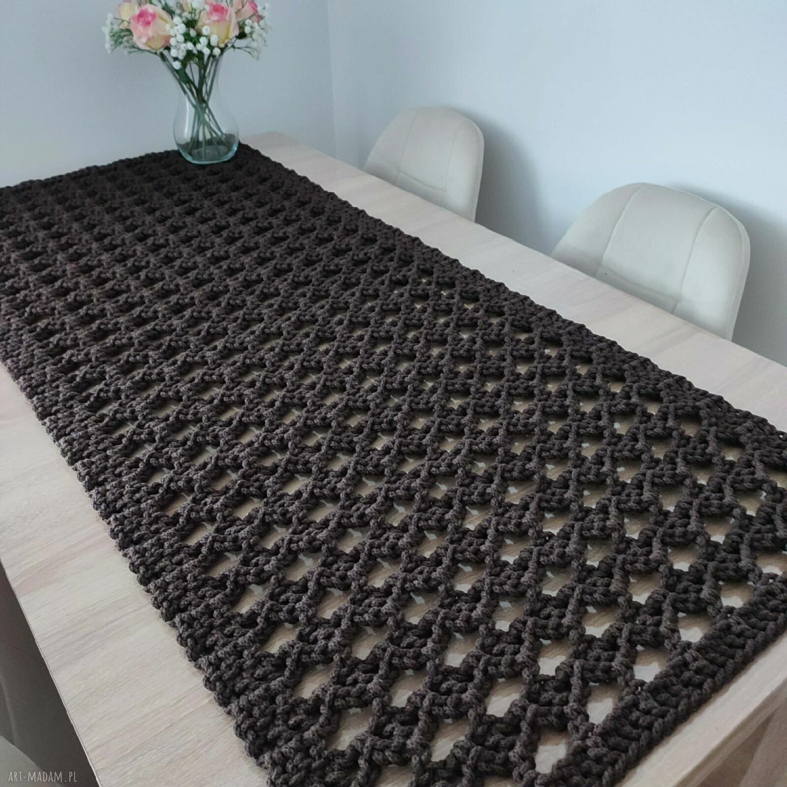 Bieżnik szydełkowy prostokątny ze sznurka 58 x 138 cm