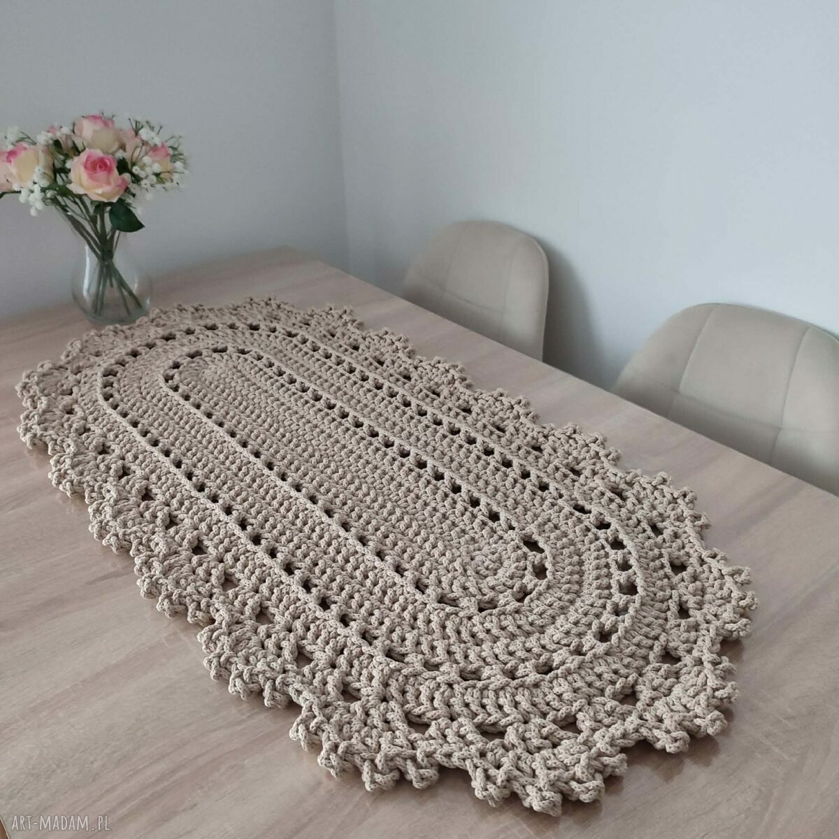 Bieżnik szydełkowy ze sznurka bawełnianego, owalny 50x100 cm