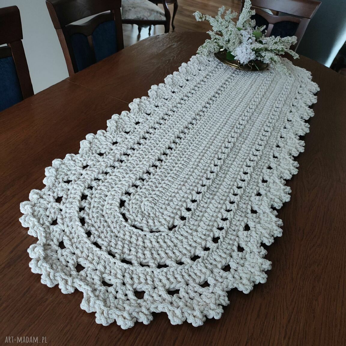Bieżnik szydełkowy owalny 50x140 cm do kuchni i jadalni