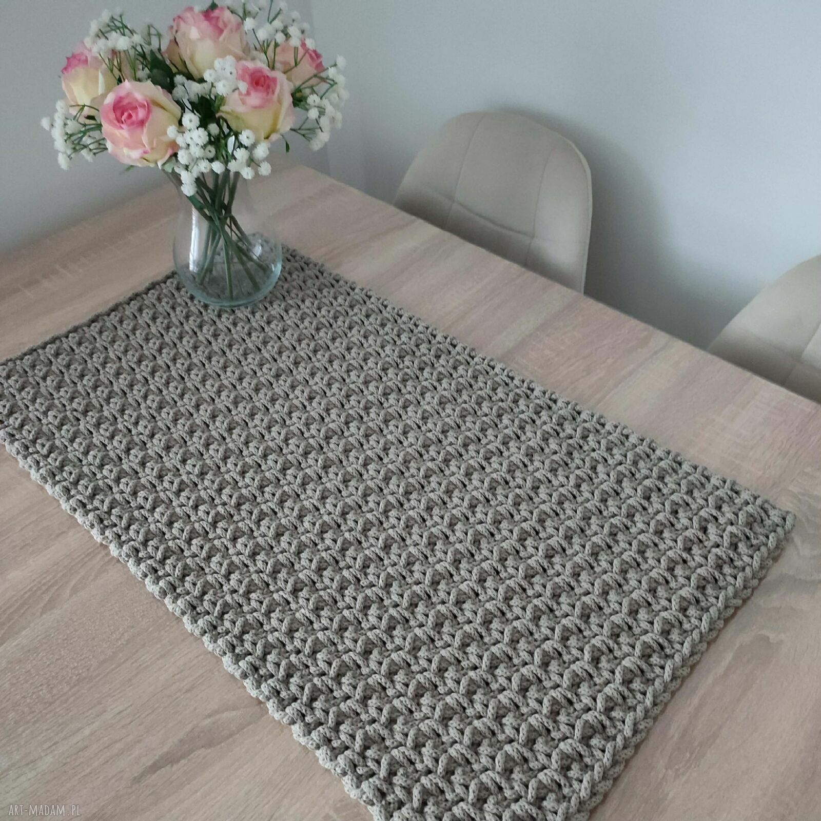 Bieżnik szydełkowy ze sznurka bawełnianego prostokątny 35x65 cm - styl boho