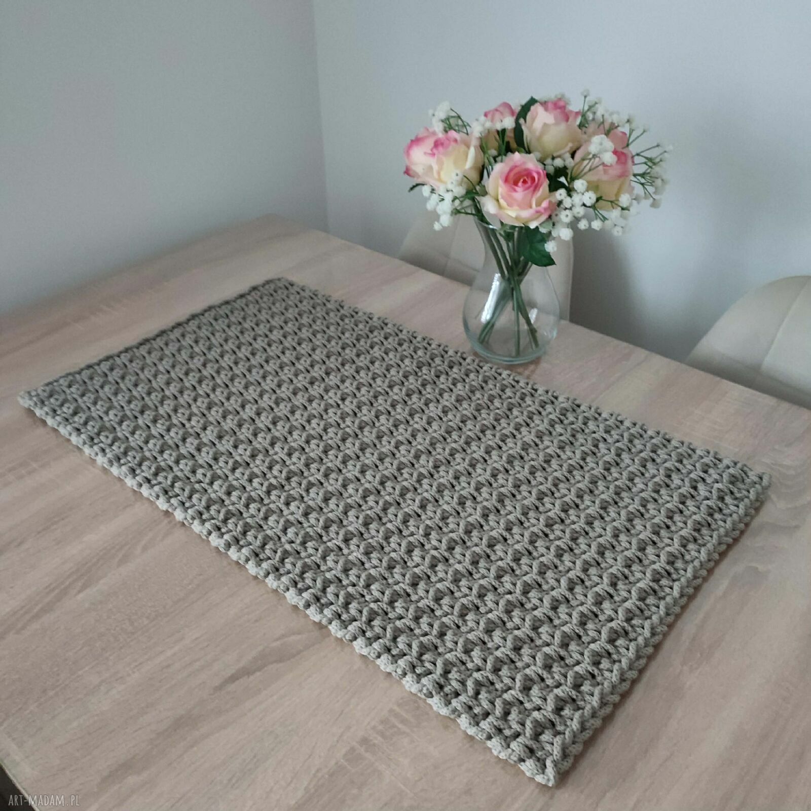 Bieżnik szydełkowy ze sznurka bawełnianego prostokątny 35x65 cm - styl boho