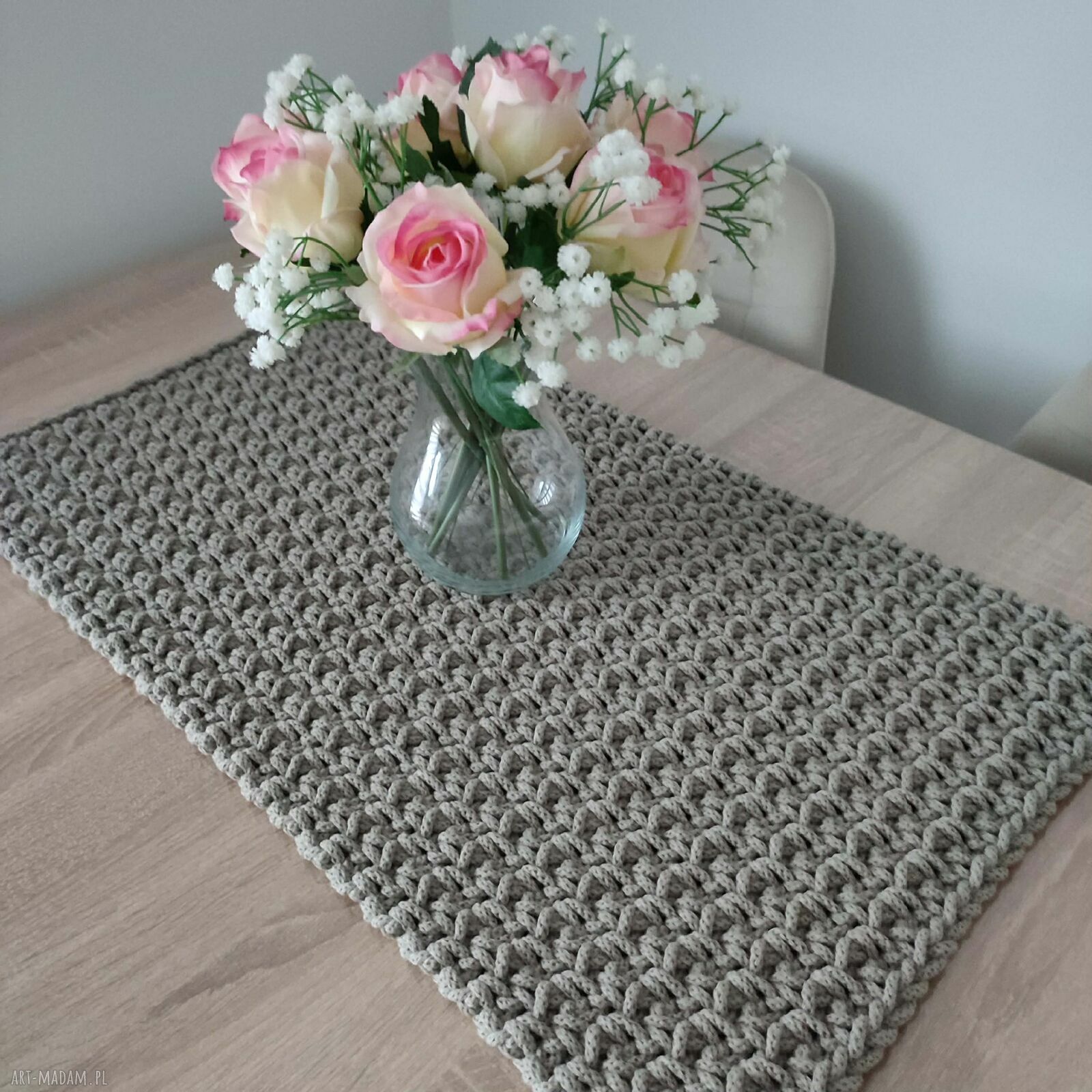 Bieżnik szydełkowy ze sznurka bawełnianego prostokątny 35x65 cm - styl boho