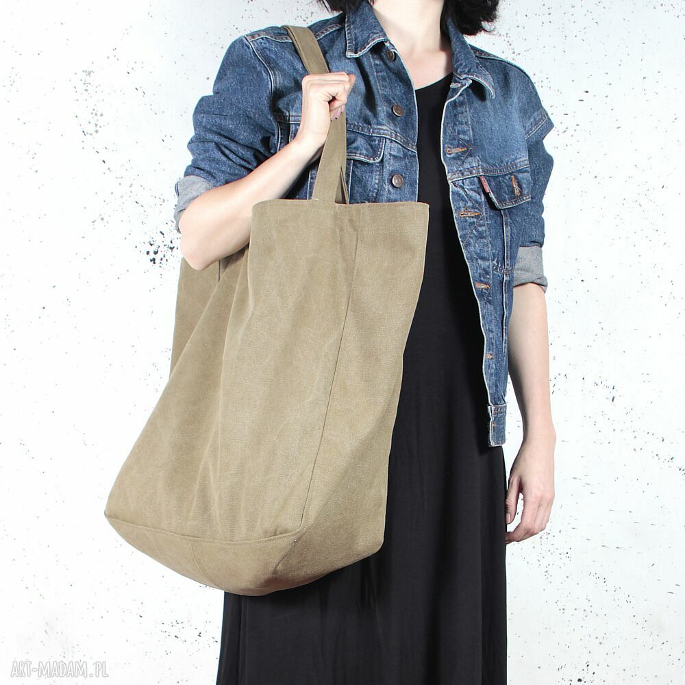 Duża torba Lazy Bag khaki z bawełny - zapinana na zamek (vegan)