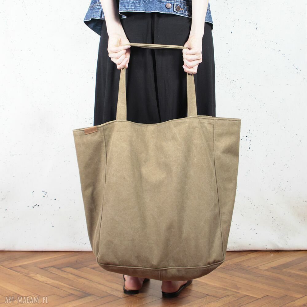 Duża torba Lazy Bag khaki z bawełny - zapinana na zamek (vegan)