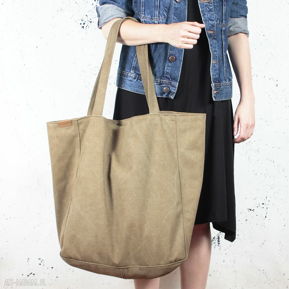 Duża torba Lazy Bag khaki z bawełny - zapinana na zamek (vegan)