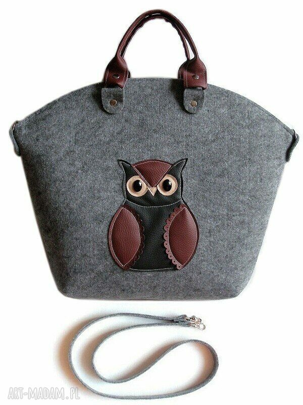 Big Owl Bag - duża torebka na ramię handmade z filcu i sówką