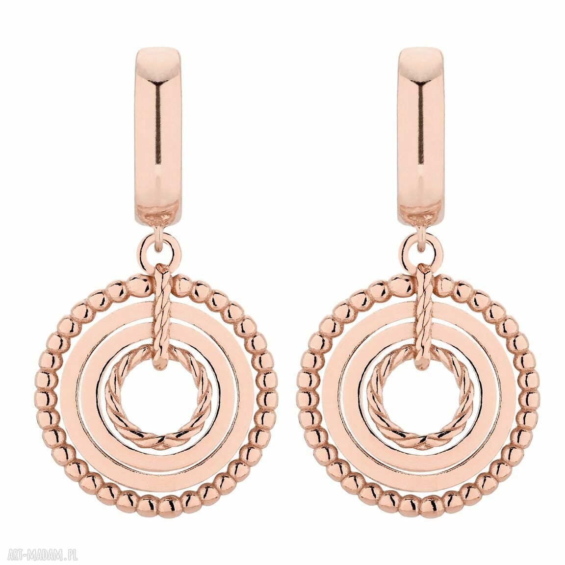 Kolczyki ozdobnymi zawieszkami różowego złota wiszące eleganckie