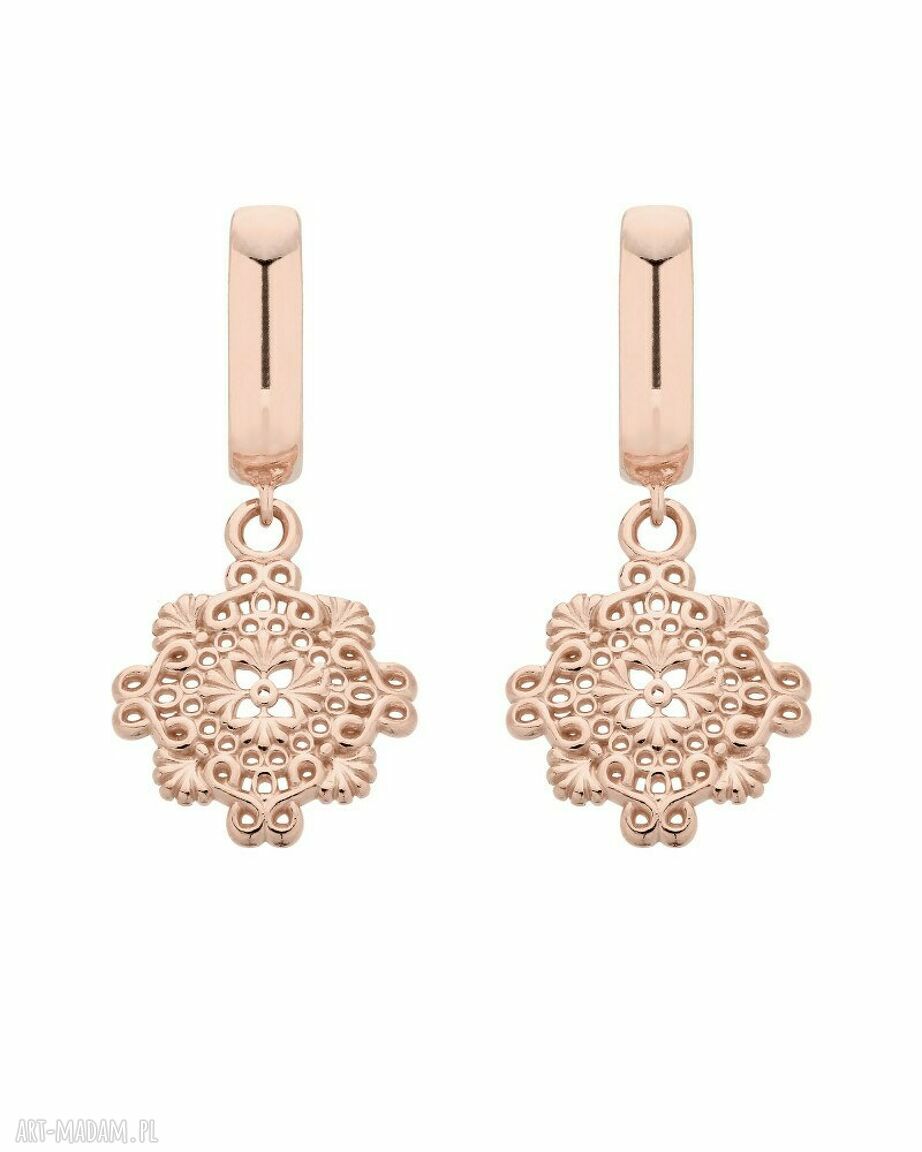 Kolczyki rozetką różowego złota rozetki zawieszki bigle rosegold