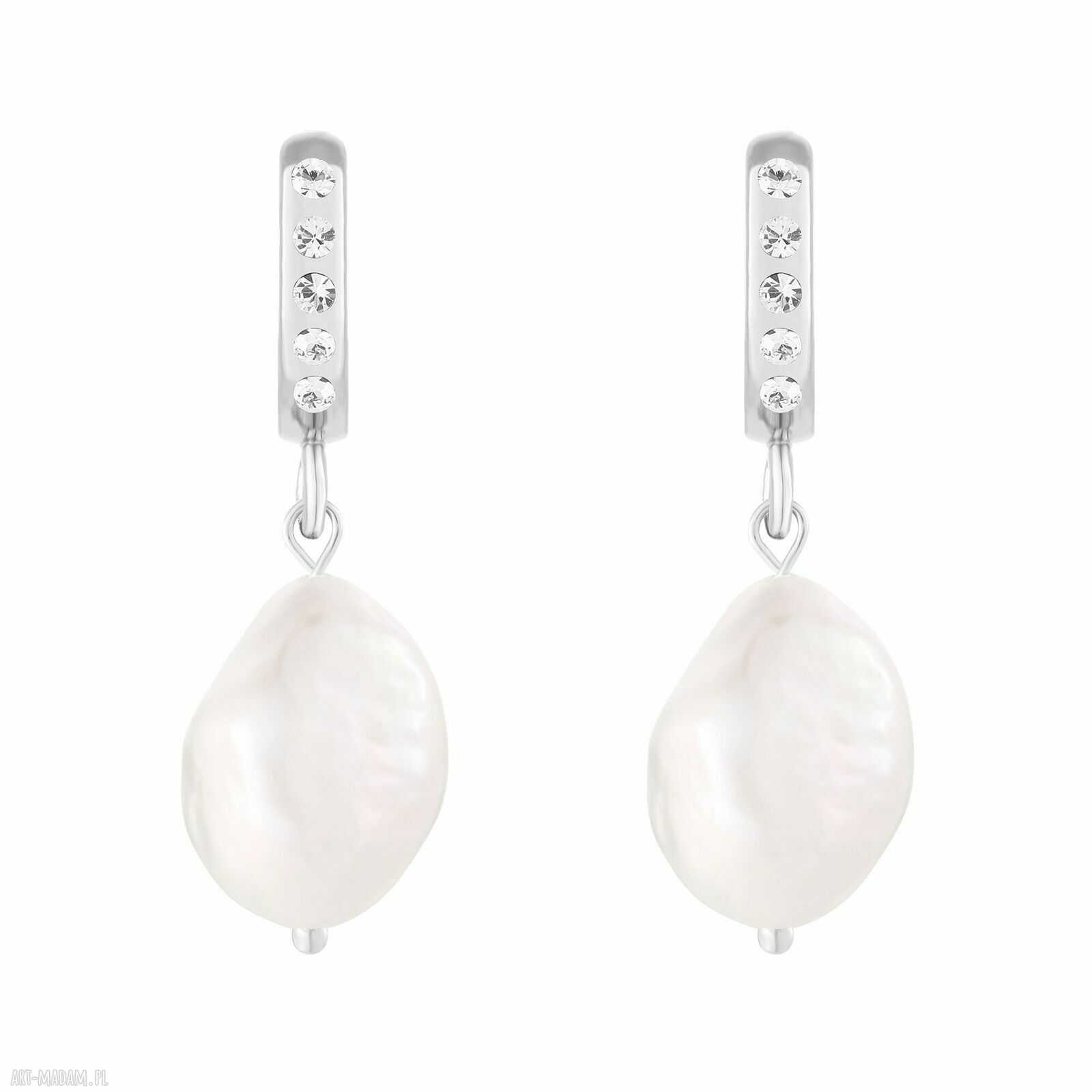Srebrne kolczyki perłami kryształkami preciosa srebro bigle perła