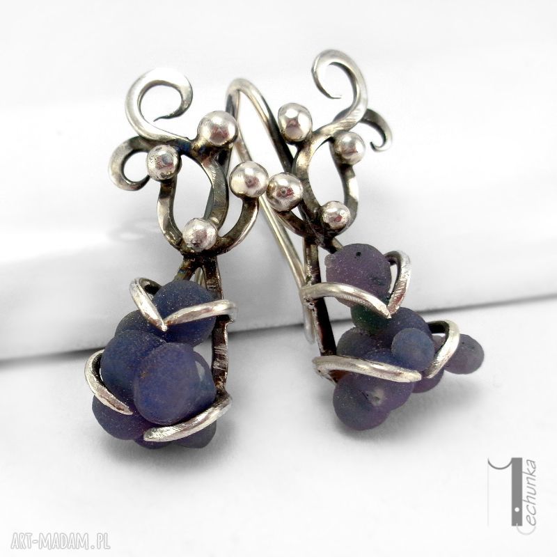 Bilberry - srebrne kolczyki z chalcedonem winogronowym