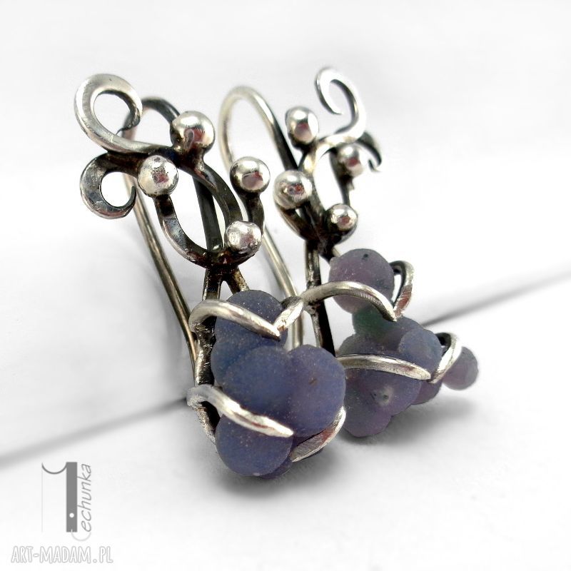 Bilberry - srebrne kolczyki z chalcedonem winogronowym