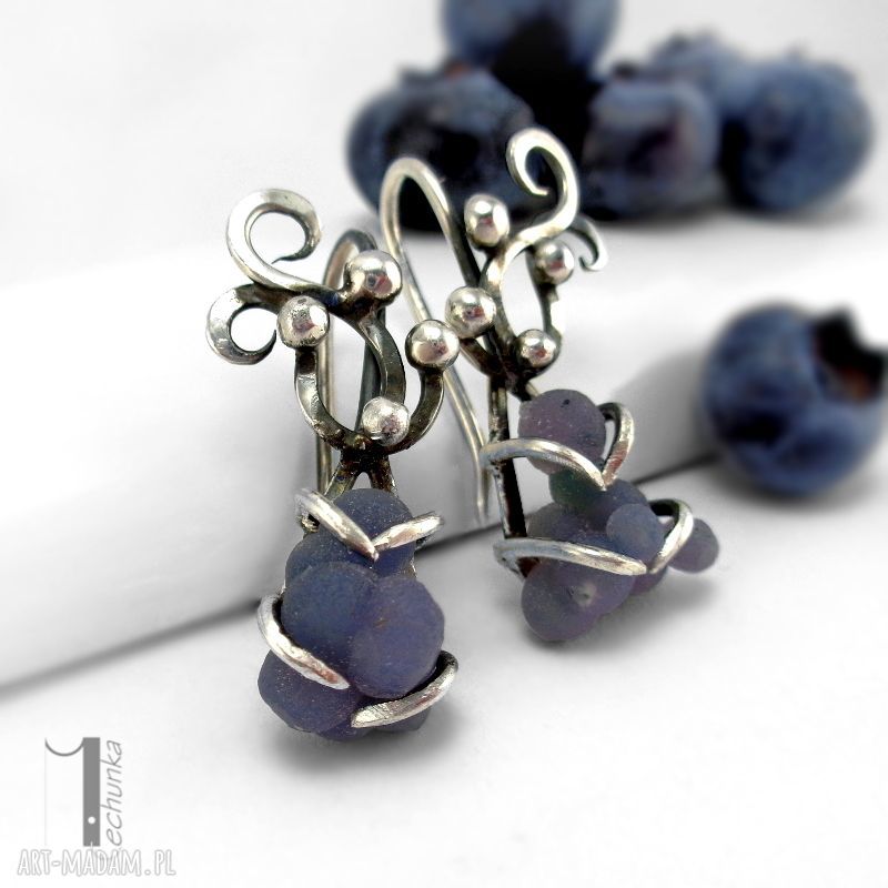 Bilberry srebrne kolczyki chalcedonem chalcedon winogronowy