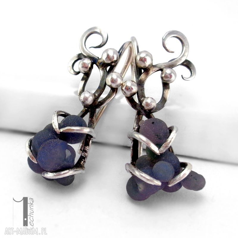 Bilberry - srebrne kolczyki z chalcedonem winogronowym