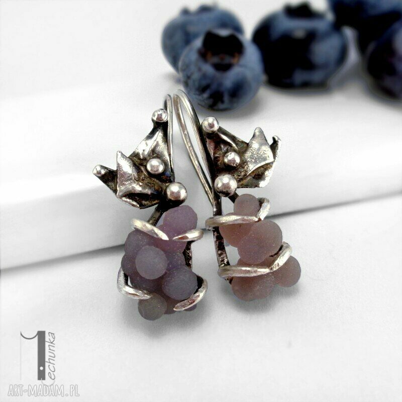 Bilberry - srebrne kolczyki z chalcedonem winogronowym