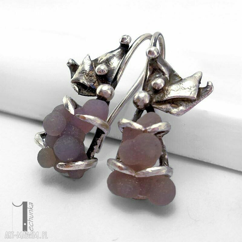 Bilberry - srebrne kolczyki z chalcedonem winogronowym