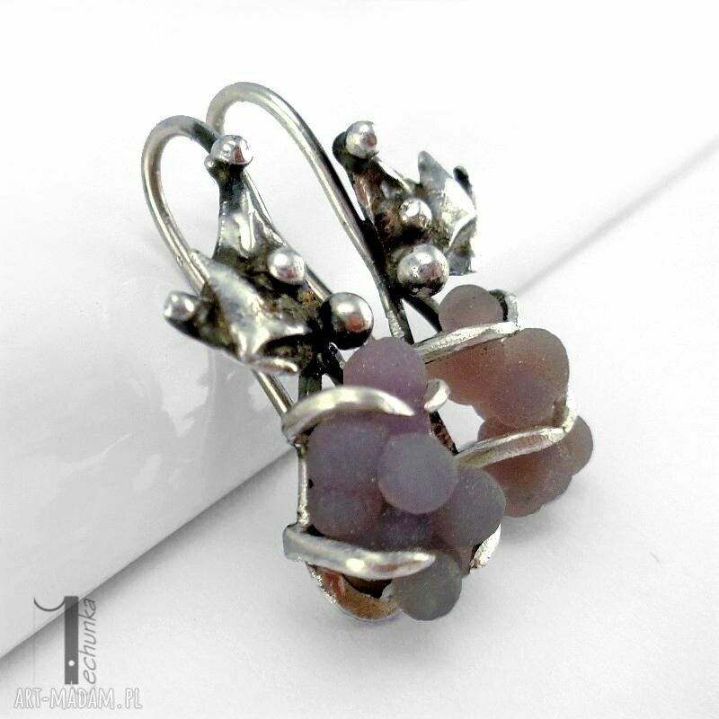 Bilberry - srebrne kolczyki z chalcedonem winogronowym