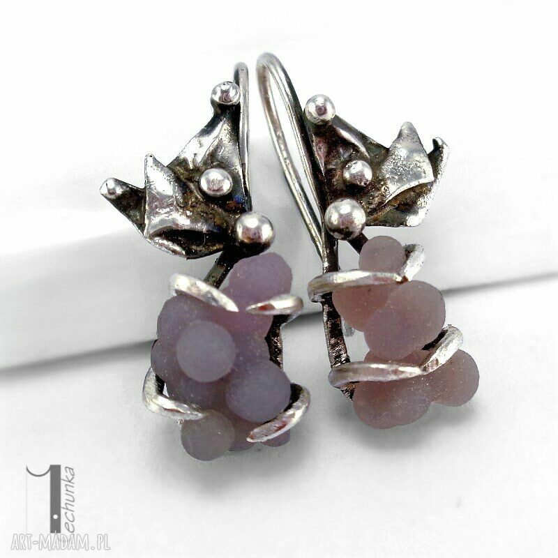 Bilberry - srebrne kolczyki z chalcedonem winogronowym