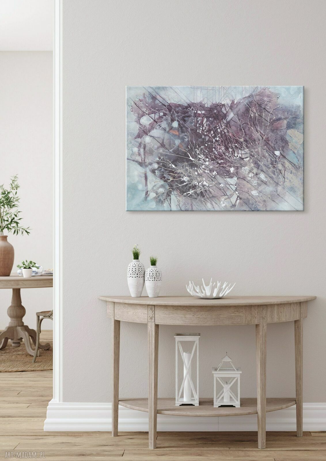 Bioluminescencja nr 2 - ręcznie wykonany obraz abstrakcyjny z płatkami srebra 90 x 65 cm