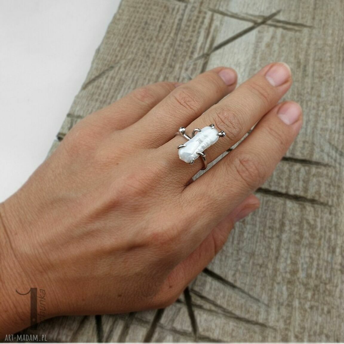 pierścionki: Wild pearl Bpearl srebrny pierścionek z perłą słodkowodną hand made