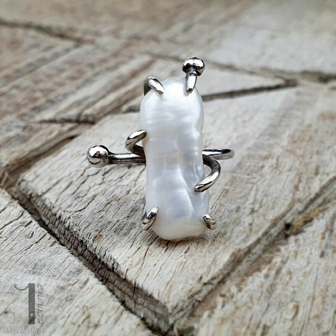 pierścionki: Wild pearl Bpearl srebrny pierścionek z perłą słodkowodną hand made