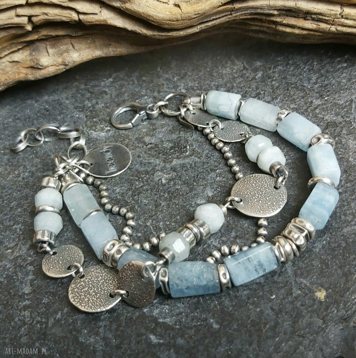 Bransoletka srebrna z akwamarynami handmade
