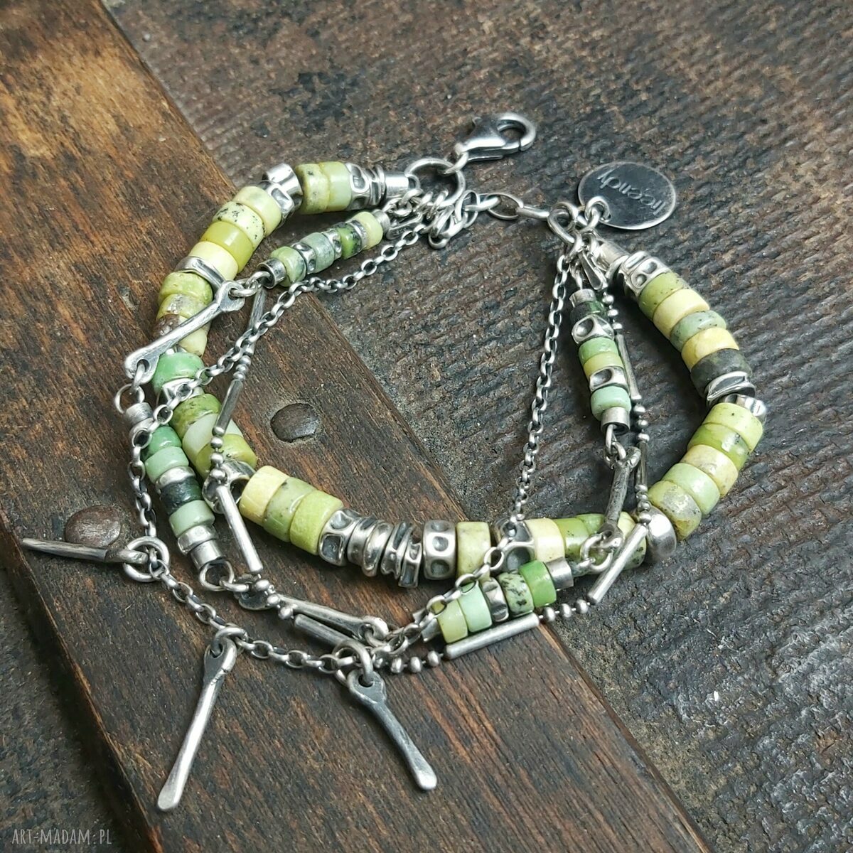 Bransoletka ze srebra i chryzoprazów HandMade