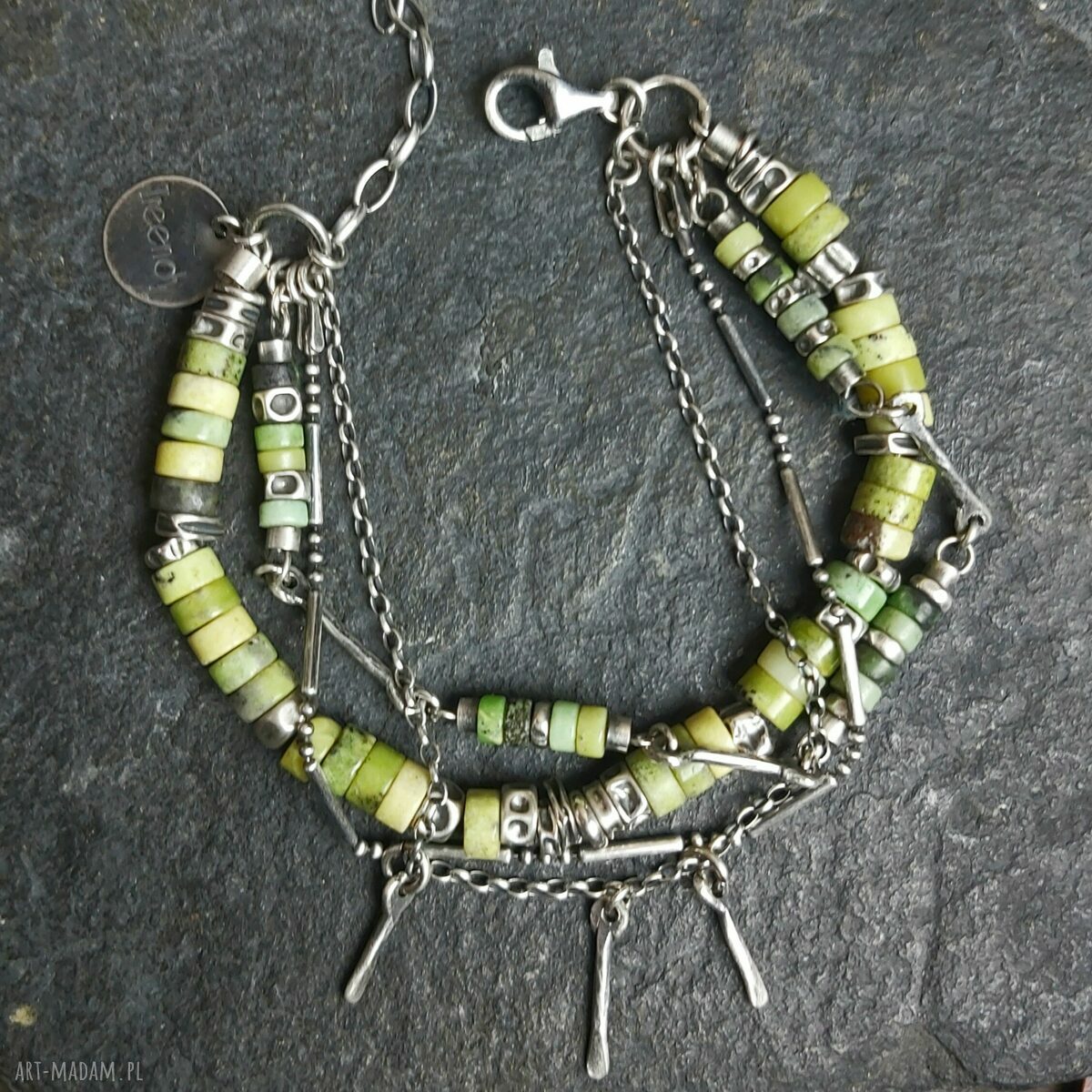 Bransoletka ze srebra i chryzoprazów HandMade