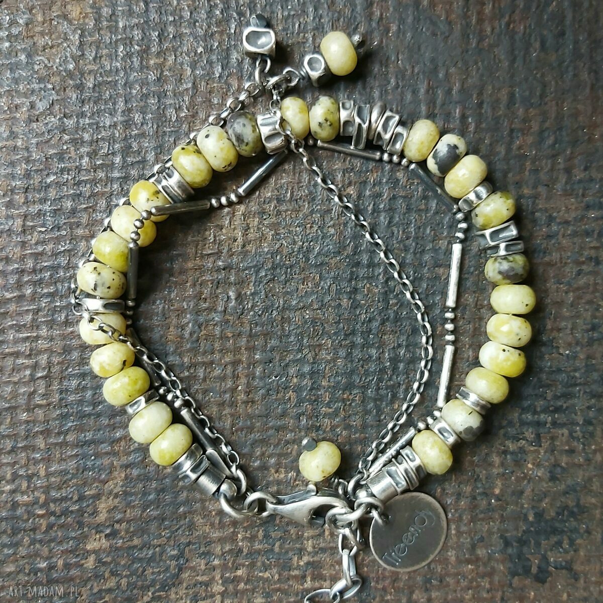 Bransoletka ze srebra i żółtych turkusów Hand Made