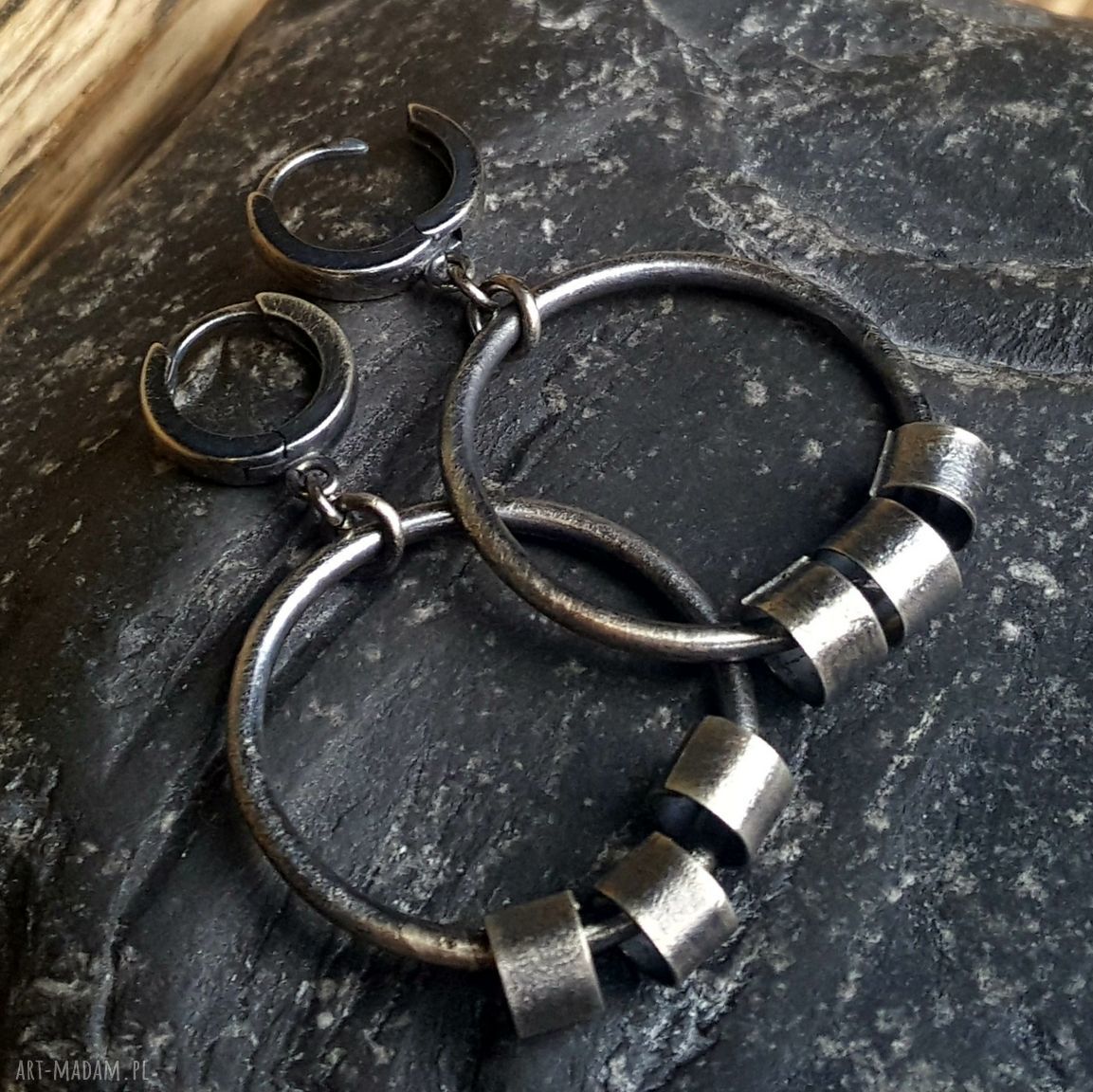 Kolczyki srebrne koła metaloplastyka srebro oksydowane prezent