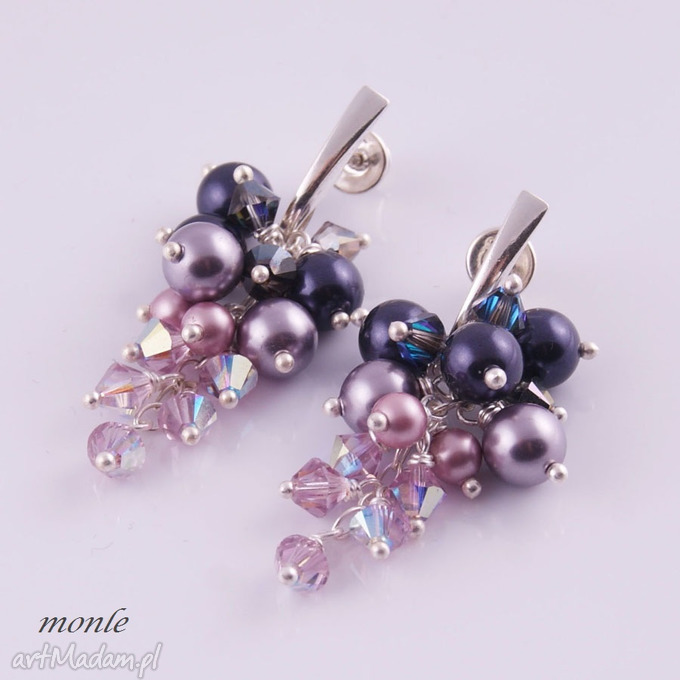 Kolczyki grona violet fioletowe srebrne biżuteria swarovski