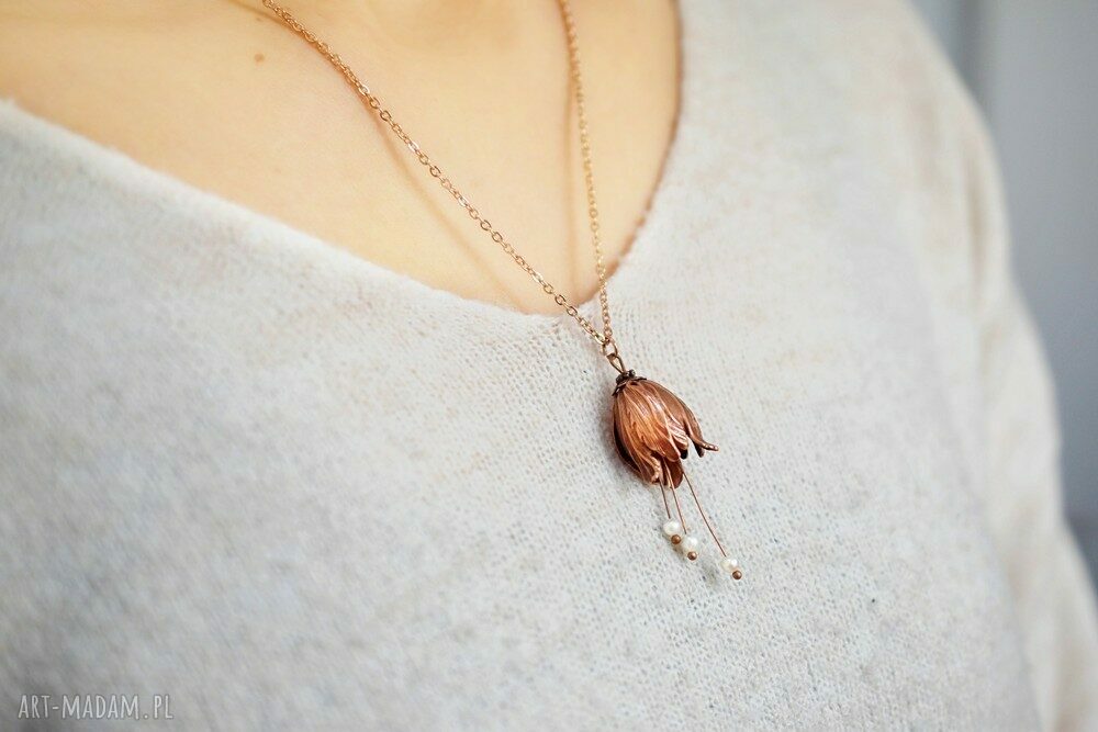 naszyjniki: Magiczny kwiat różowo pozłacany łańcuszek ręcznie zrobione