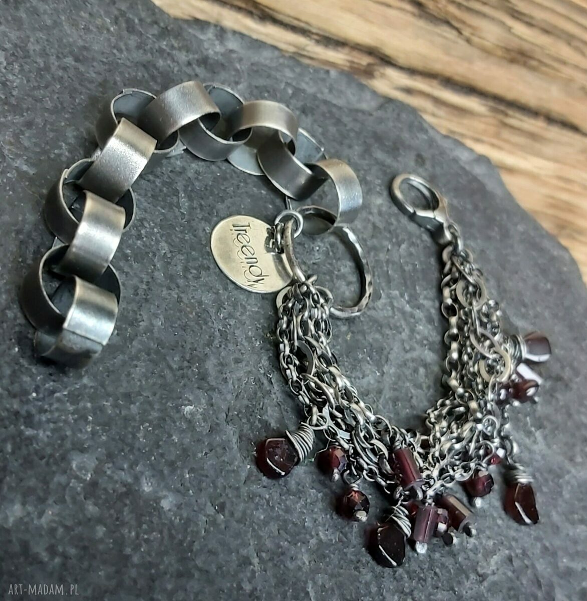 Bransoletka srebrna z granatami hand made