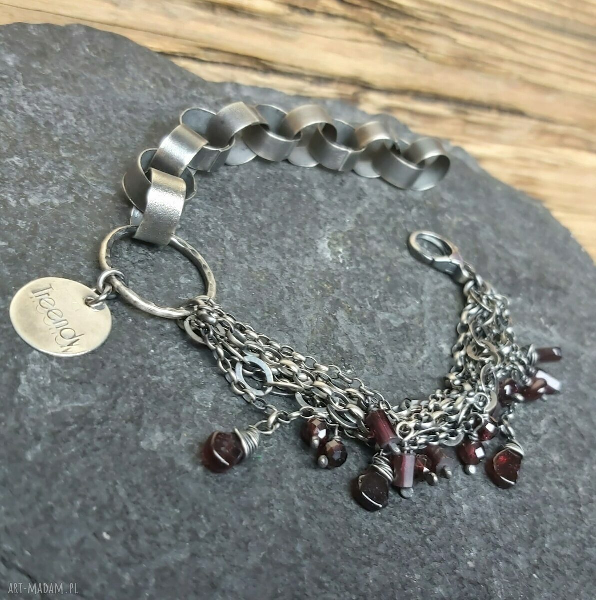 Bransoletka srebrna z granatami hand made
