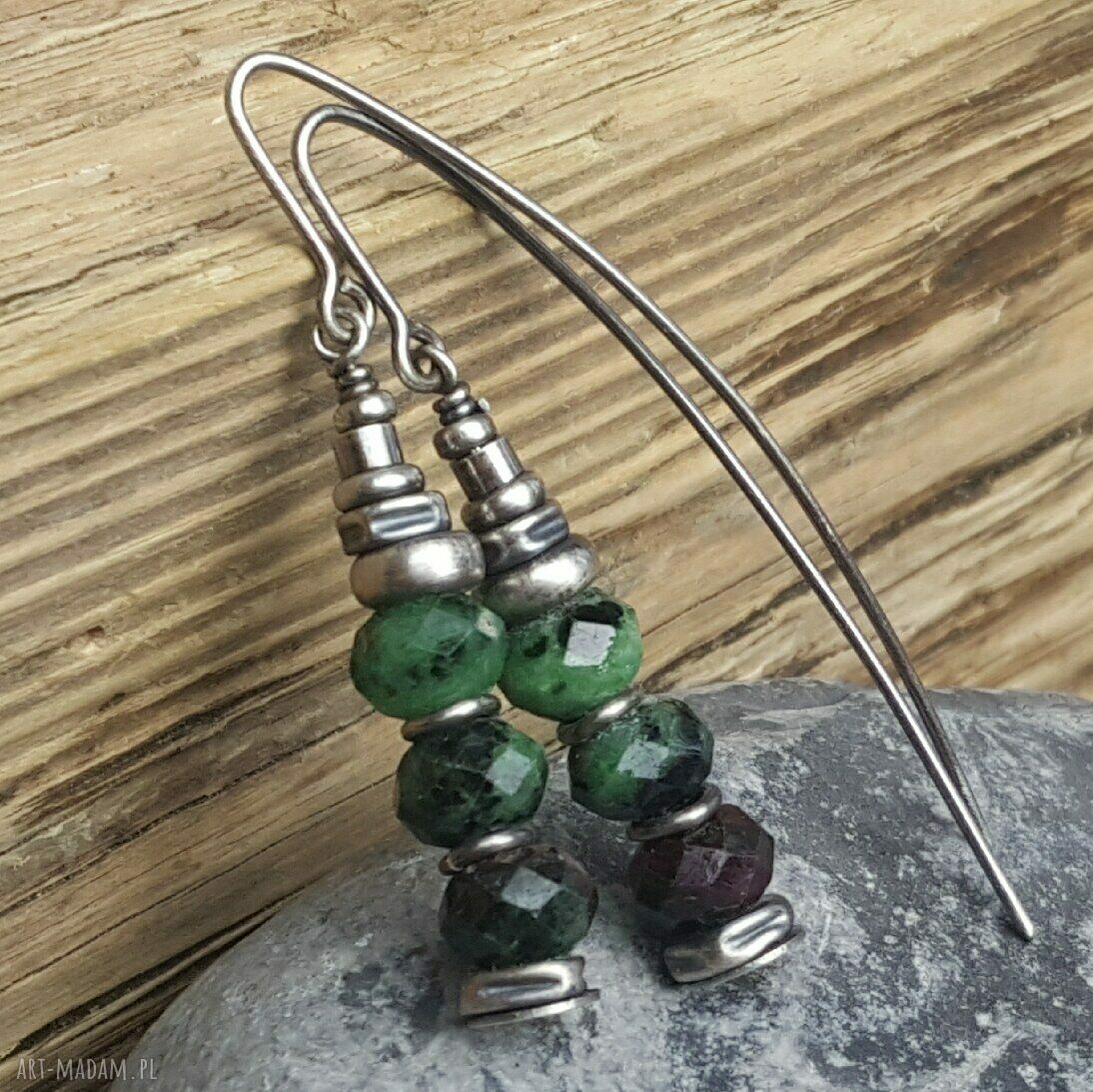 Kolczyki srebrne z zoisytem metaloplastyka handmade