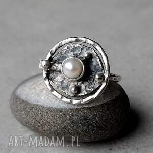 sunset ring srebrny pierścionek z perłą