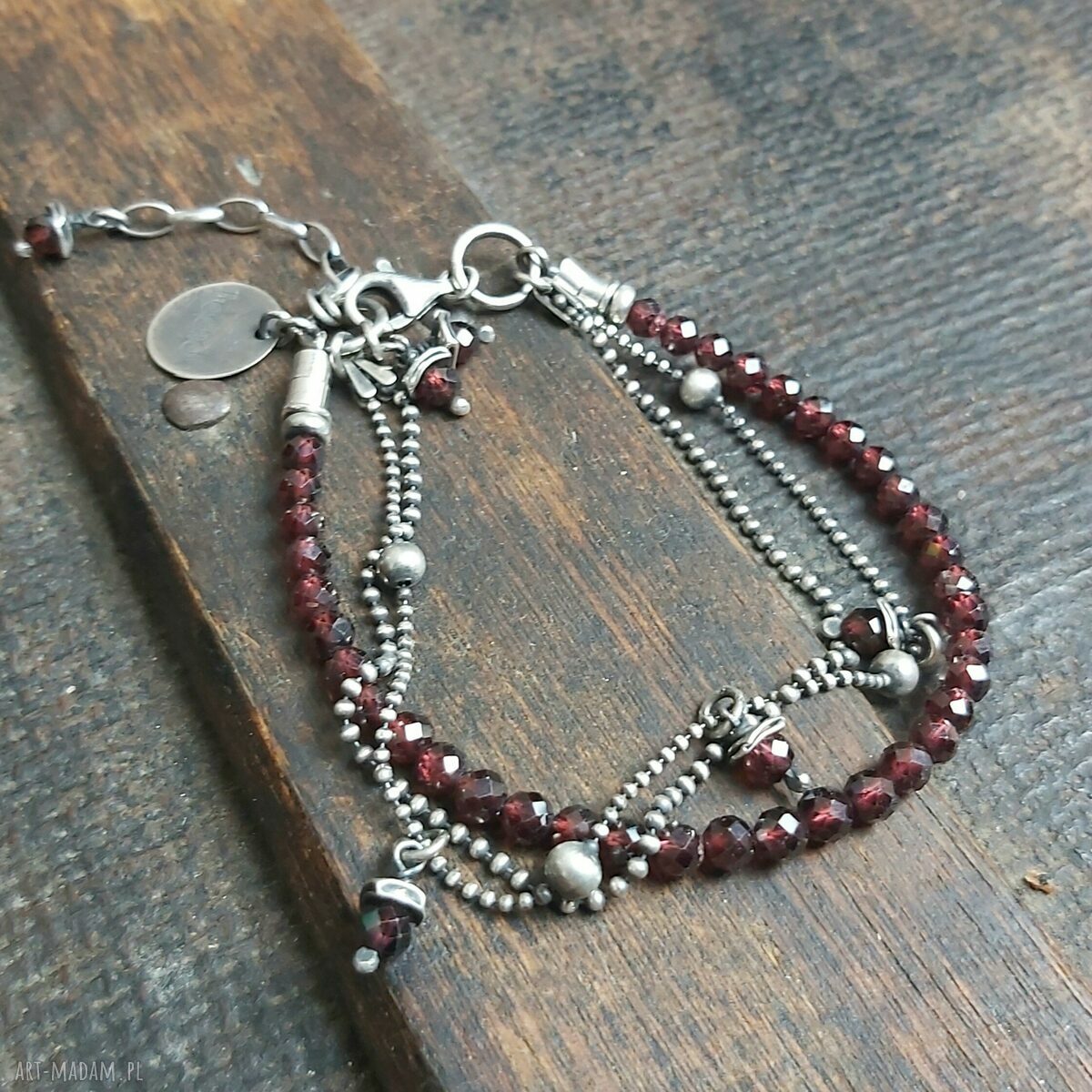 Bransoletka srebrna z granatami handmade
