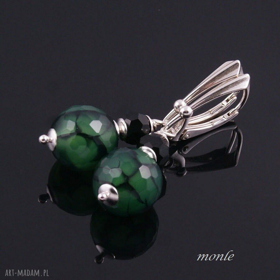 kolczyki: Zielony wąż, kolczyki z agatu Autorskie