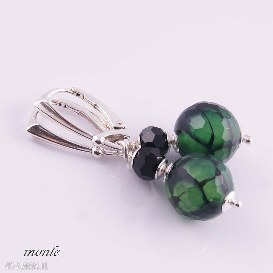 Zielony wąż kolczyki agatu agat swarovski srebro