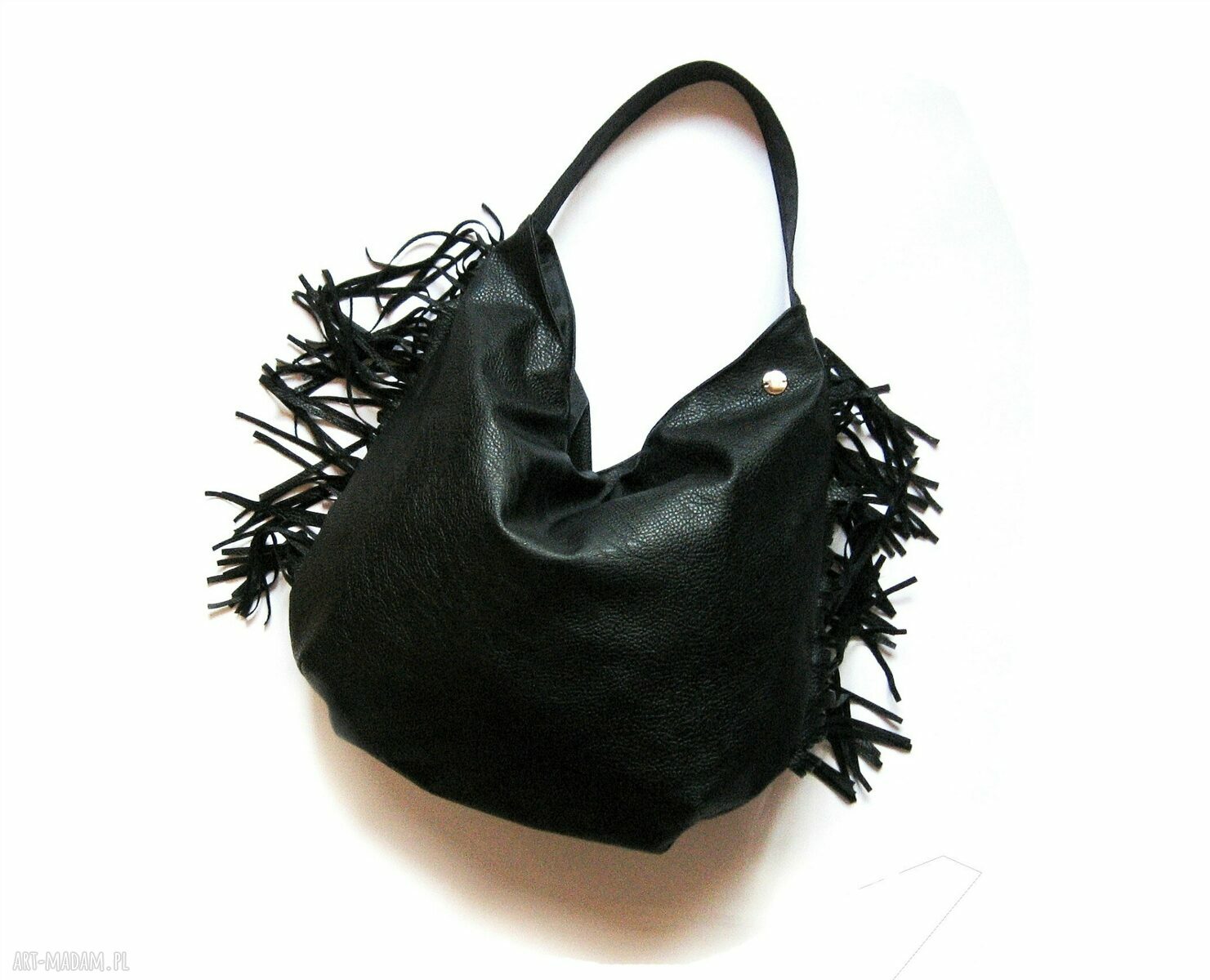Czarna torebka hobo z frędzlami Black Fringe Hobo - na ramię w stylu boho