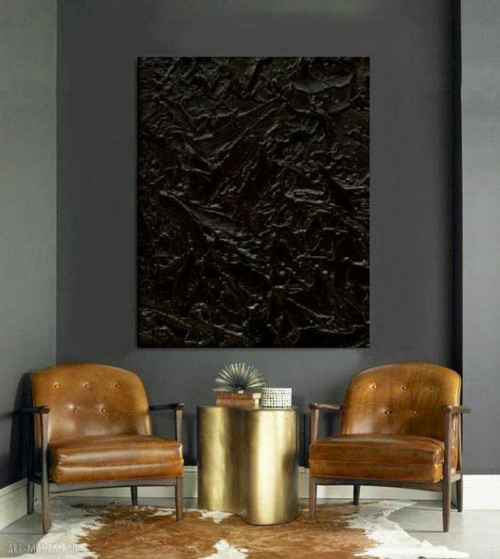 BLACK OCEAN - czarny obraz strukturalny z eleganckimi rzeźbieniami (100x150 cm)